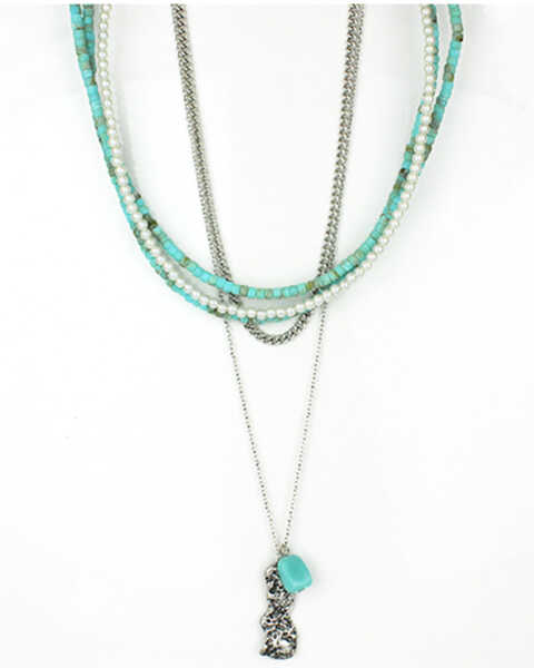Image #1 - Shyanne Women's Silver & Turquoise 5-piece Beaded Pendant Layered Necklace Set, Silver, hi-res