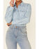 Cotton & Rye Outfitters Women's Chambray Stars At Night Print Long Sleeve Snap Western Shirt , Light Blue, hi-res