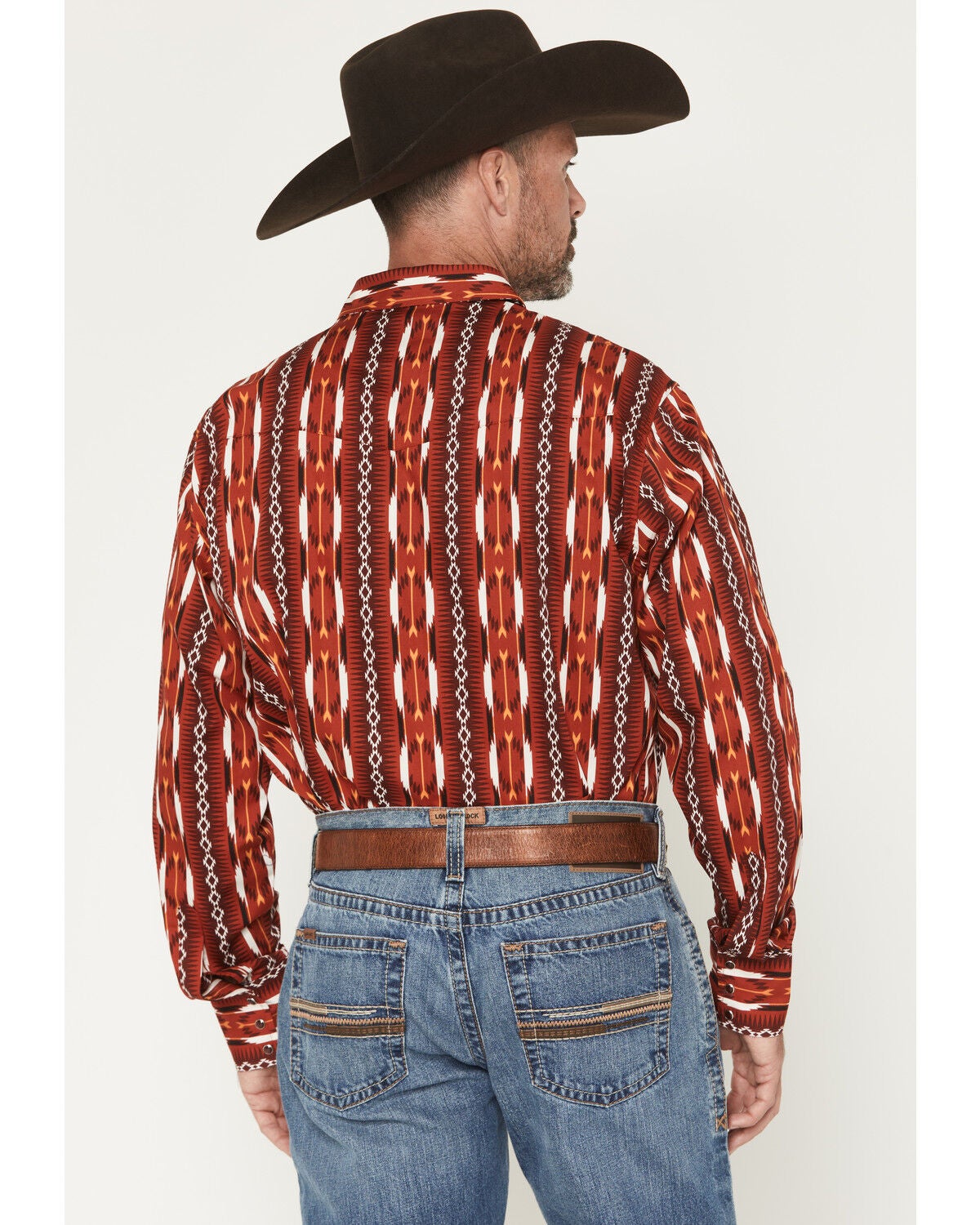 Image #4 - Wrangler Men's Checotah Southwestern Print Long Sleeve Snap Western Shirt, Red, hi-res