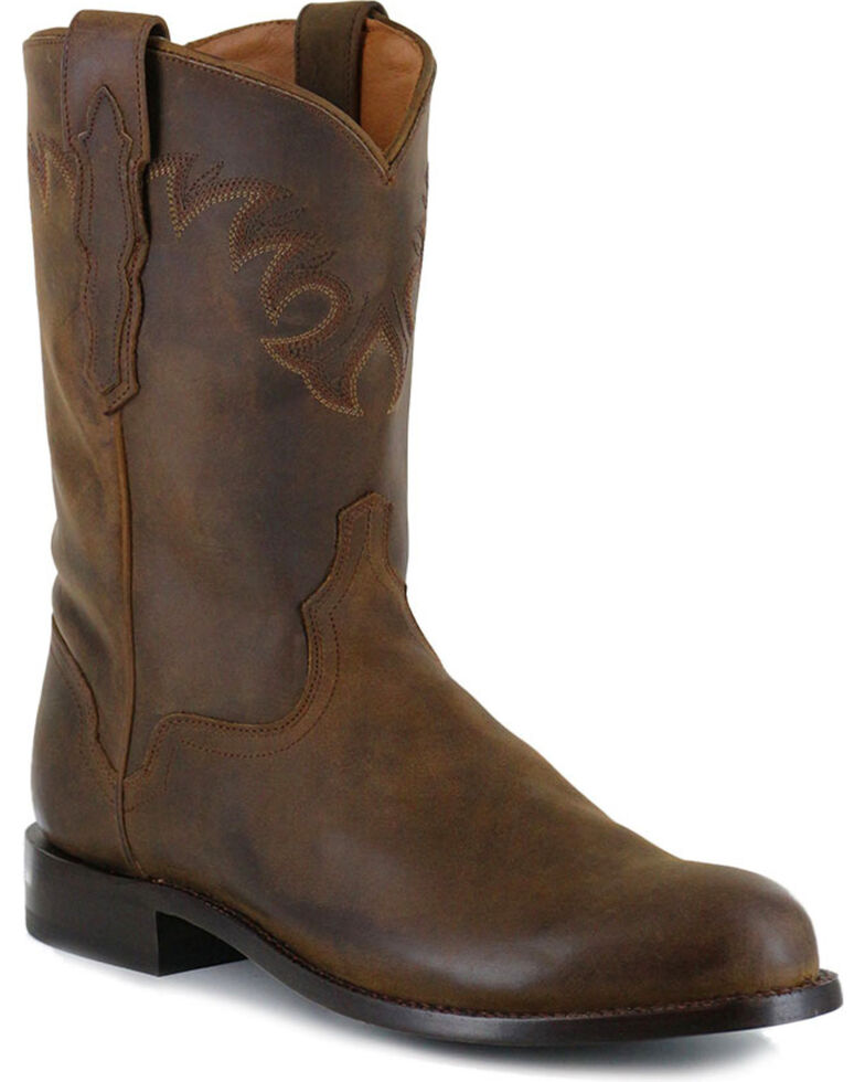 El Dorado Men's Handmade Tan Distressed Roper Western Boots - Round Toe , Tan, hi-res