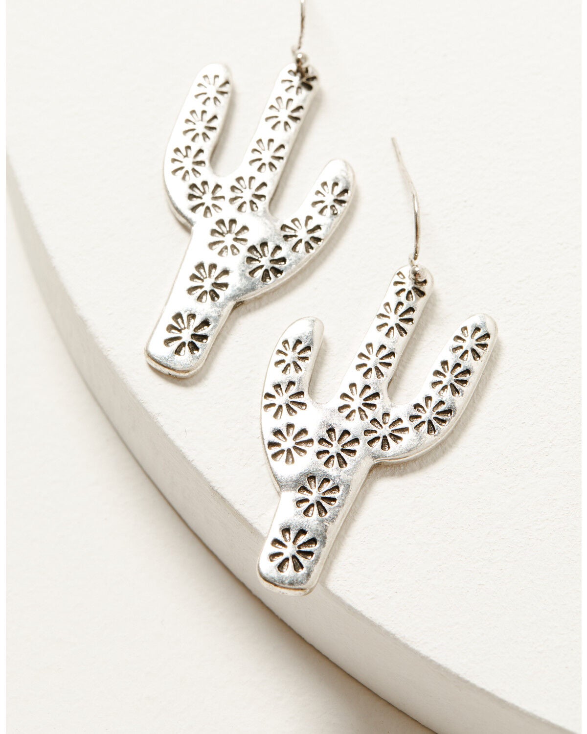 Image #2 - Shyanne Women's Oversized Floral Pressed Cactus Earrings, Silver, hi-res