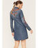Image #4 - Stetson Women's Floral Embroidered Medium Wash Denim Long Sleeve Dress, Blue, hi-res