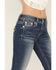 Image #4 - Miss Me Women's Dark Wash Mid Rise Embroidered Pocket Bootcut Stretch Denim Jeans, Dark Wash, hi-res