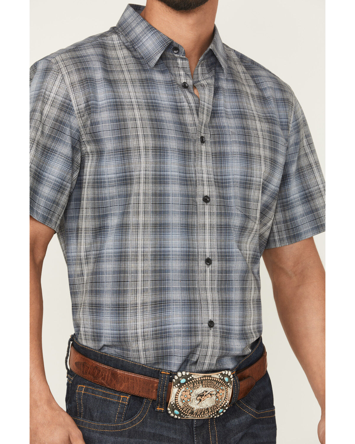 Image #3 - Cody James Men's Nevada Plaid Print Short Sleeve Button-Down Stretch Western Shirt, Blue, hi-res