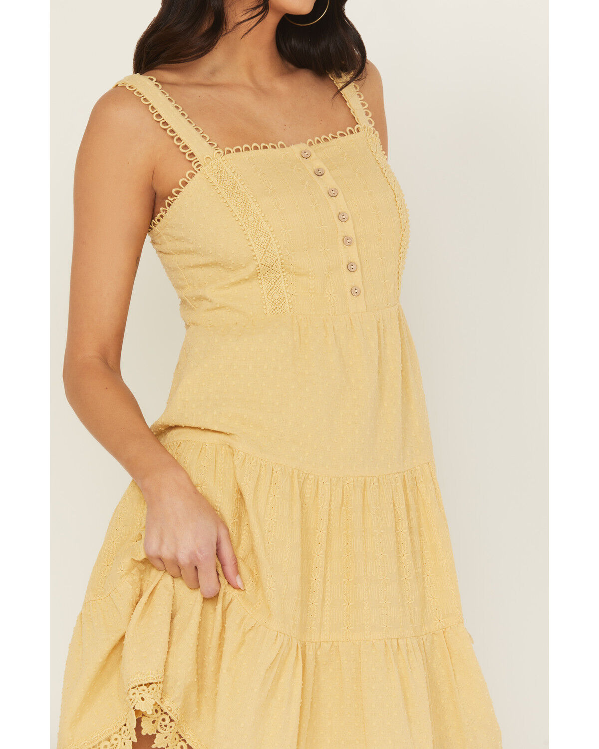 Image #3 - Miss Me Women's Eyelet Tiered Mini Dress, Yellow, hi-res