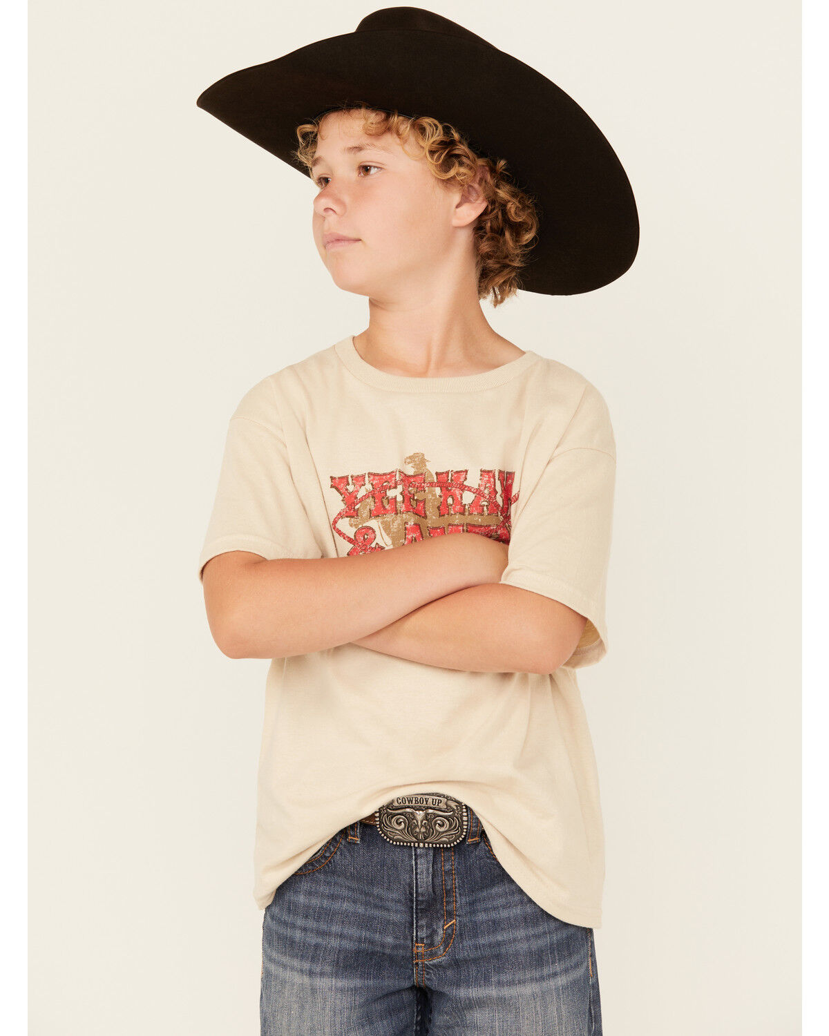 Image #1 - Kerusso Boys' Yee Haw & Amen Short Sleeve Graphic Tee, Rust Copper, hi-res