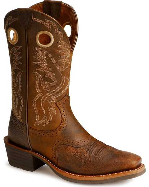 Ariat Men's Heritage Roughstock Western Performance Boots - Square Toe, Brown Oiled Rowdy, hi-res
