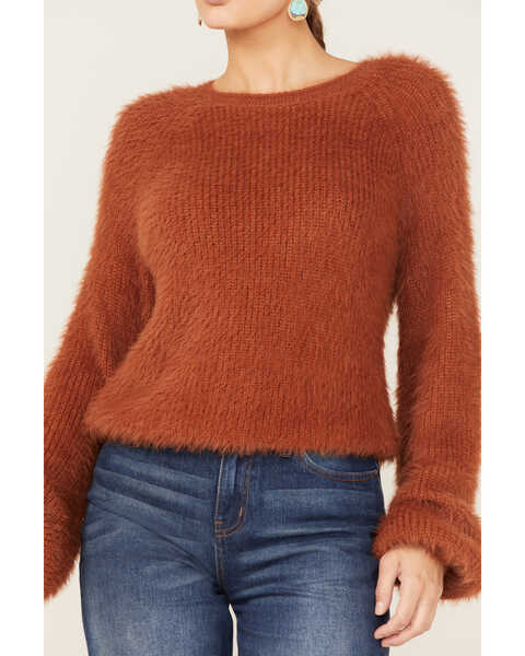 Image #3 - Rock & Roll Denim Women's Fuzzy Knit Sweater, Brown, hi-res