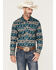 Image #1 - Rock & Roll Denim Men's Dale Brisby Southwestern Print Long Sleeve Snap Western Shirt, Teal, hi-res