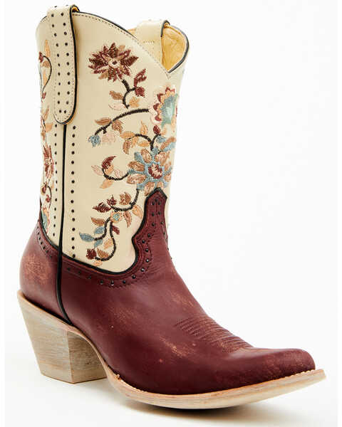 Image #1 - Yippee Ki Yay by Old Gringo Women's Bruni Floral Embroidered Studded Western Boots - Medium Toe, Wine, hi-res