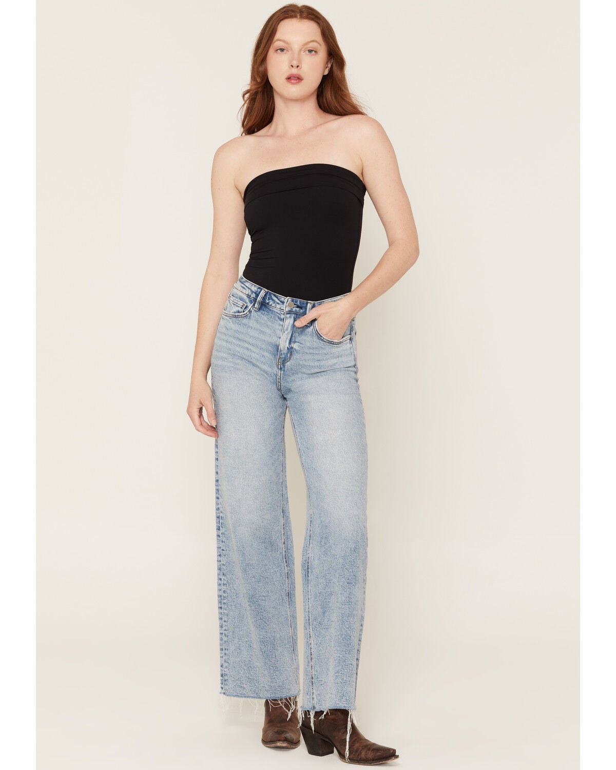 Image #1 - Flying Monkey Women's Medium Wash High Rise Wide Leg Stretch Denim Jeans, Medium Wash, hi-res