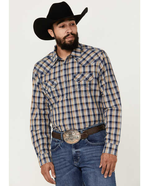 Cody James Men's Colt Plaid Print Long Sleeve Snap Western Shirt , Navy, hi-res
