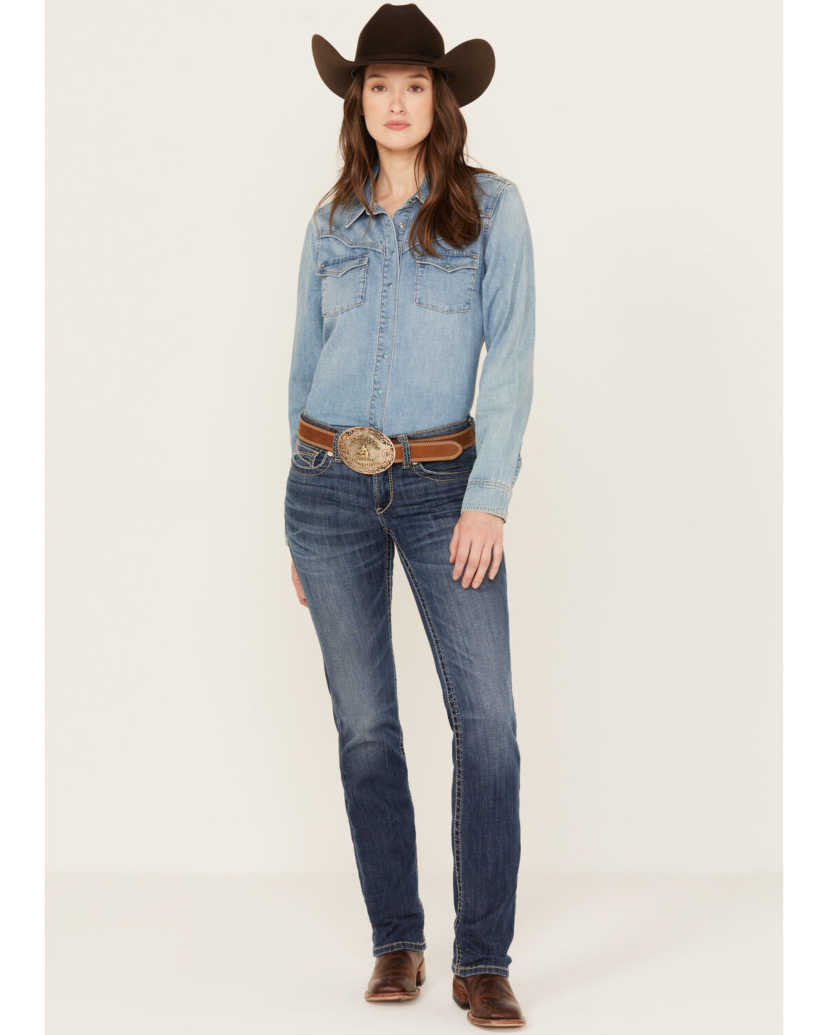 Image #1 - Ariat Women's Dark Wash Mid Rise Everlee Stretch Straight Jeans, Dark Wash, hi-res
