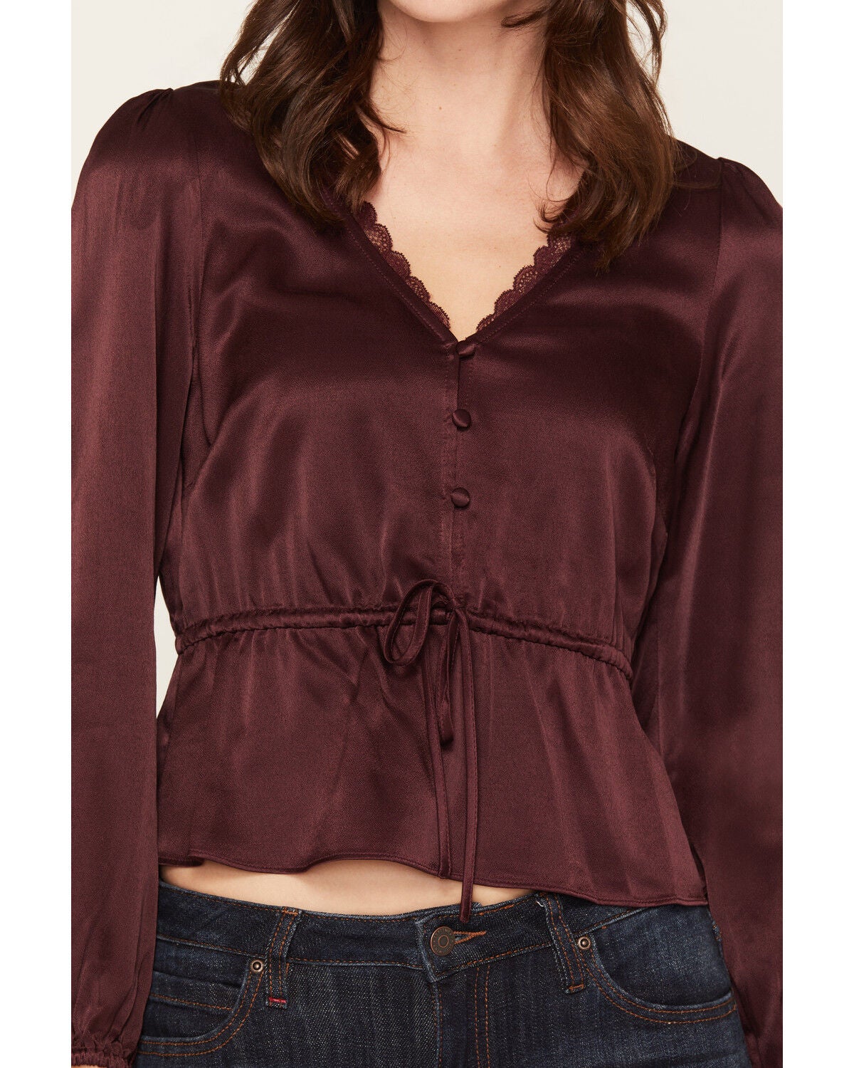 Image #3 - Idyllwind Women's Berwick Tie-Front Blouse, Wine, hi-res