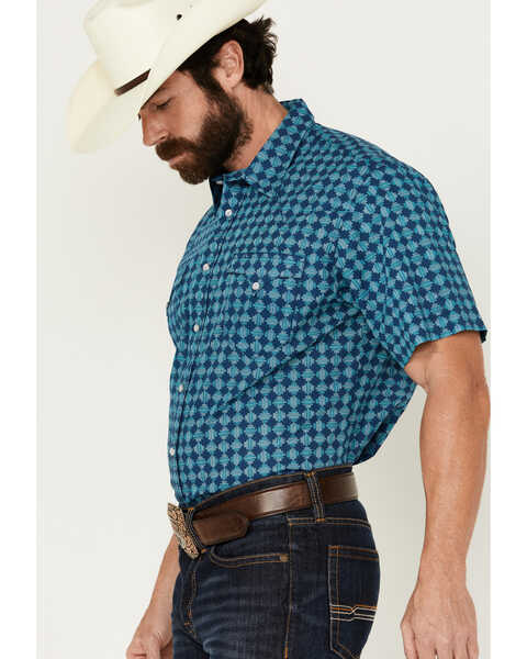 Image #2 - Roper Men's West Made Printed Short Sleeve Pearl Snap Western Shirt, Turquoise, hi-res