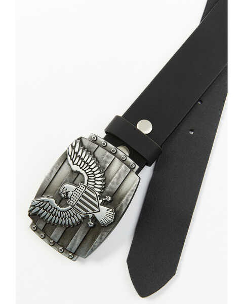 Image #2 - Brothers and Sons Men's Eagle Plaque Leather Belt, Black, hi-res
