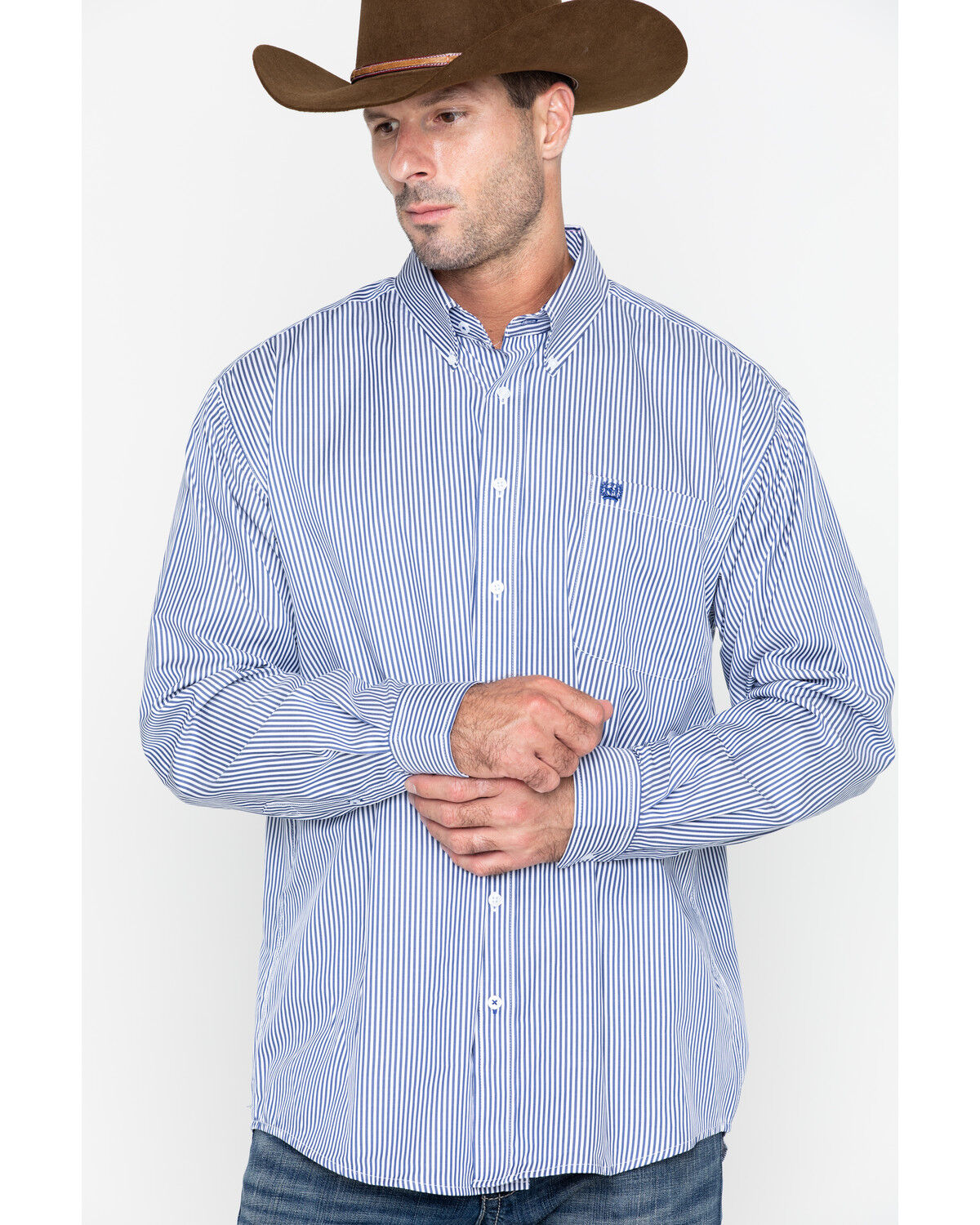 Image #6 - Cinch Men's Royal Blue Striped Western Shirt - Big & Tall, Royal Blue, hi-res