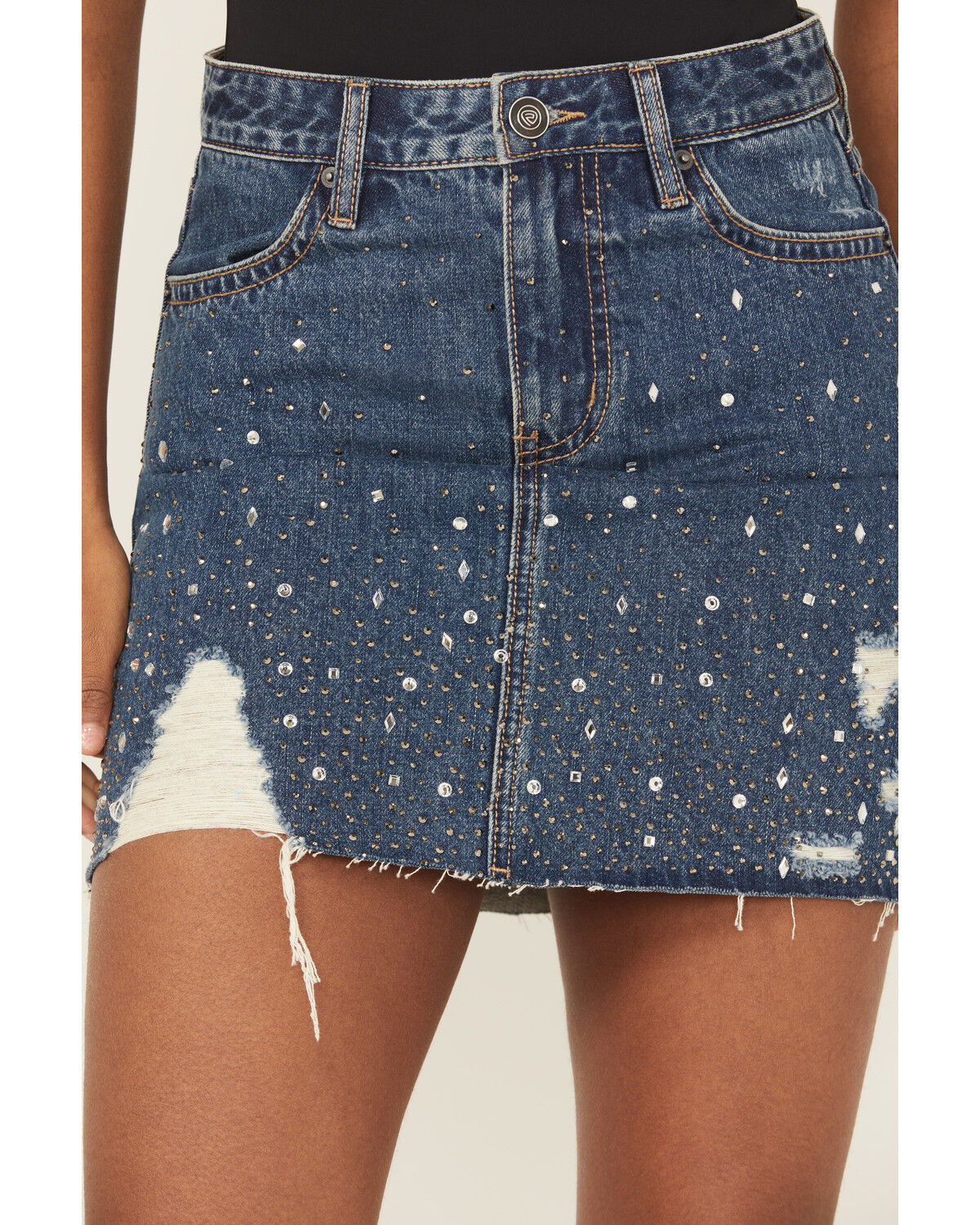 Image #2 - Rock & Roll Denim Women's Medium Wash Embellished Denim Mini Skirt, Medium Wash, hi-res