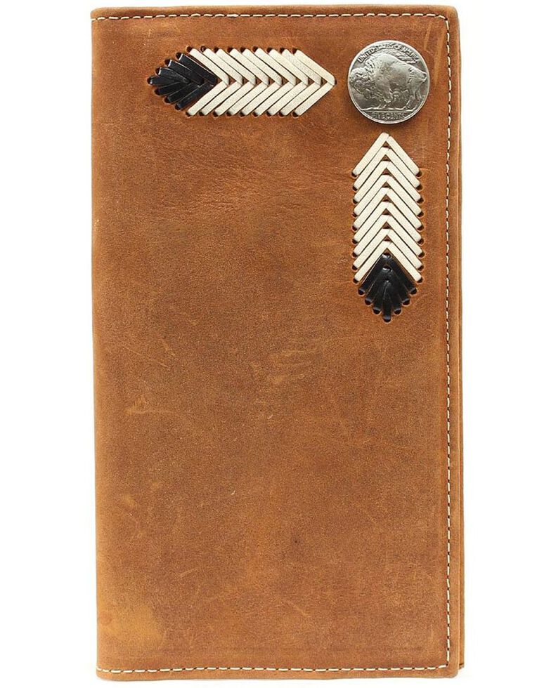 Nocona Leather Laced Buffalo Nickel Rodeo Wallet, Med Brown, hi-res