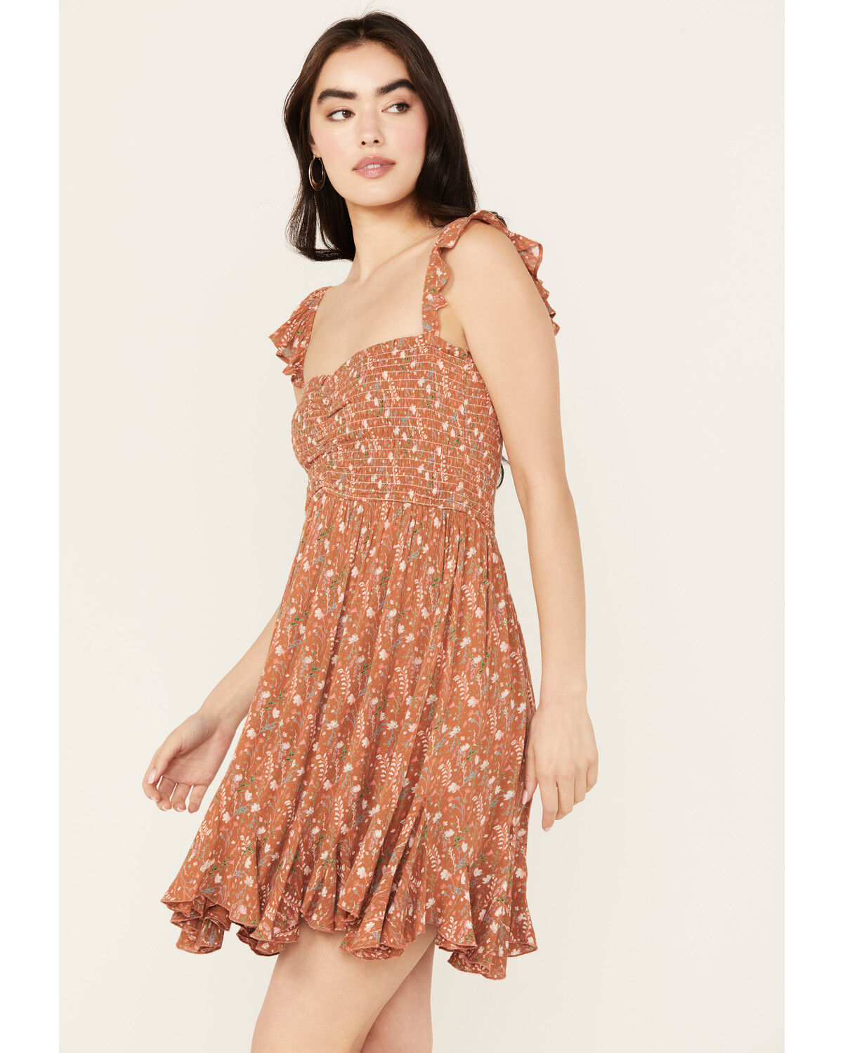 Image #2 - Rock & Roll Denim Women's Floral Print Mini Dress, Brown, hi-res