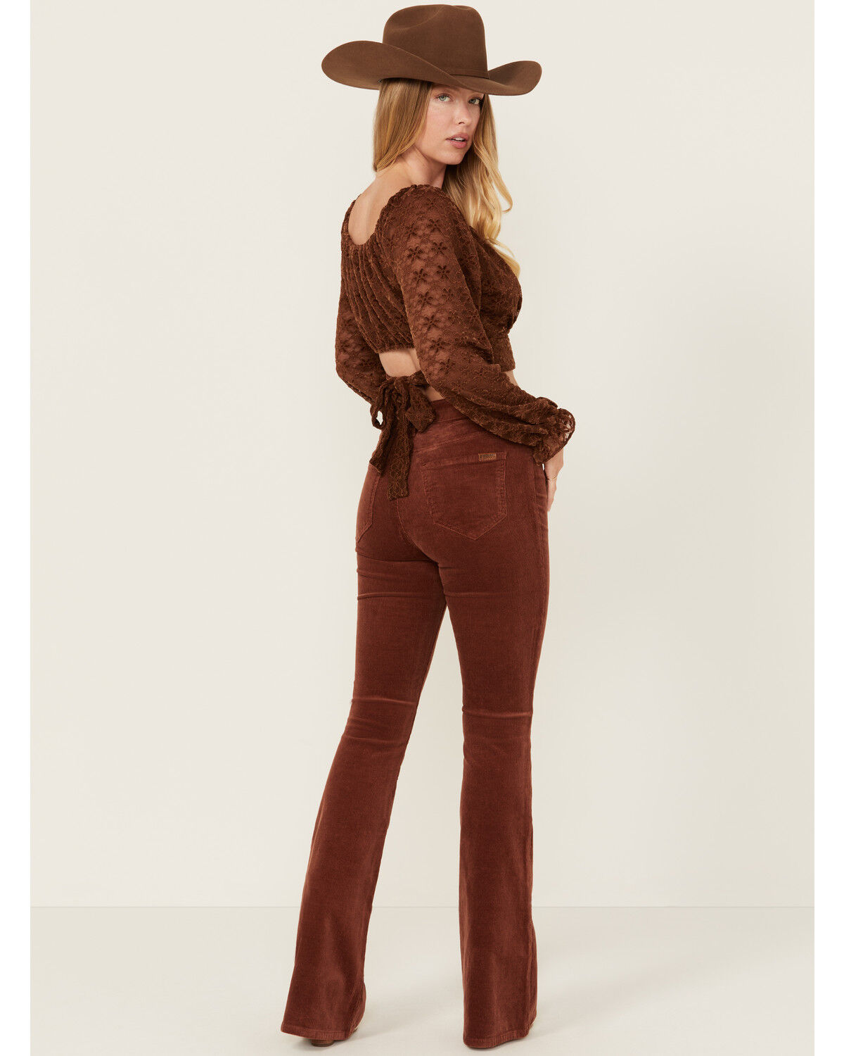 Image #1 - Rock & Roll Denim Women's High Rise Corduroy Button Flare Jeans, Rust Copper, hi-res