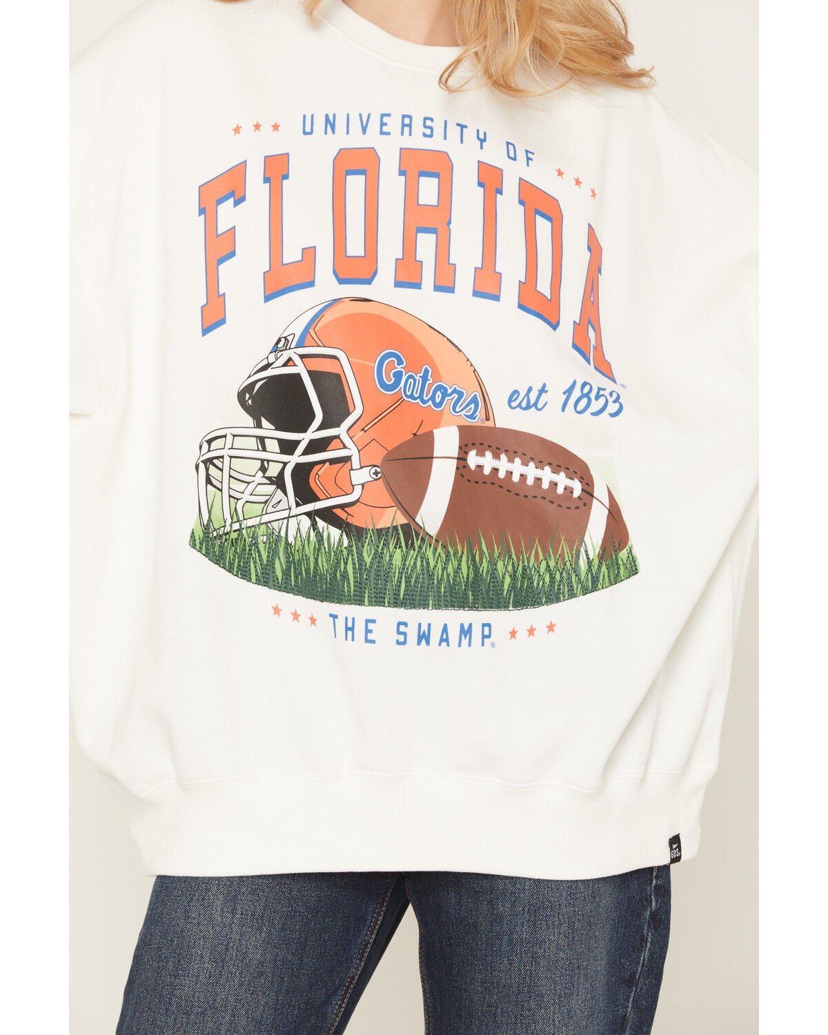 Image #3 - Gameday Women's Florida Gators Helmet Embroidered Graphic Crewneck, White, hi-res