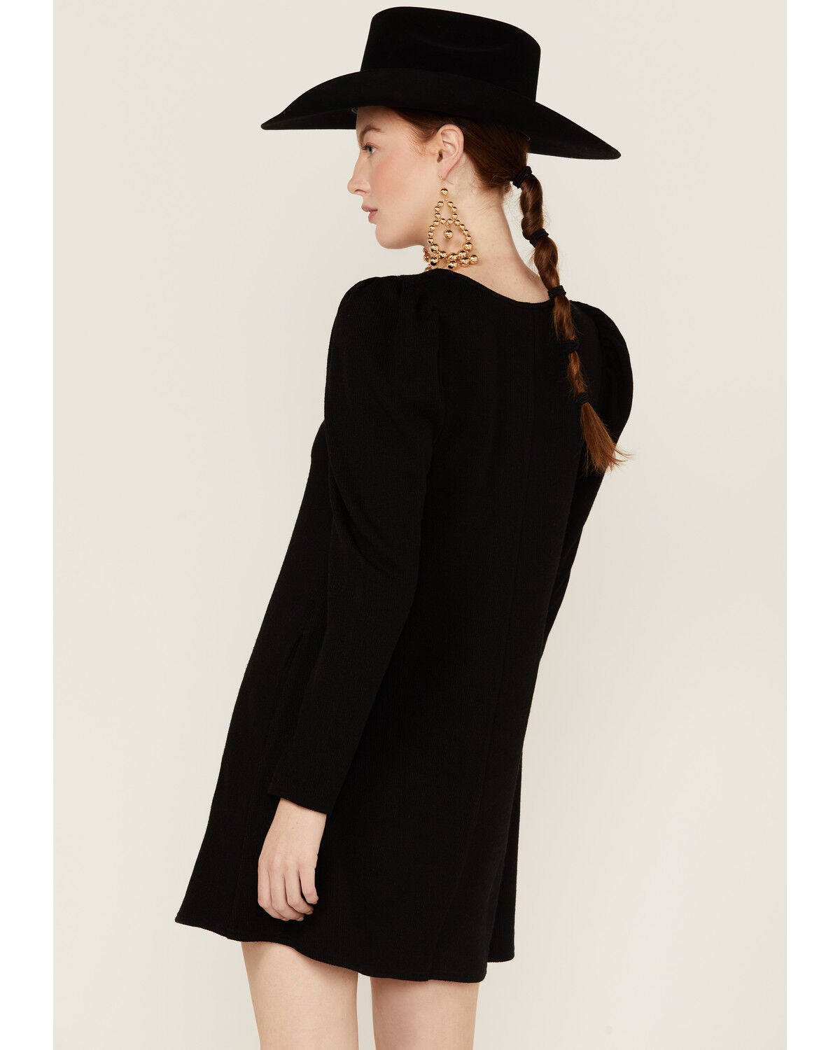 Puff Shoulder Detail Black Mini Dress 