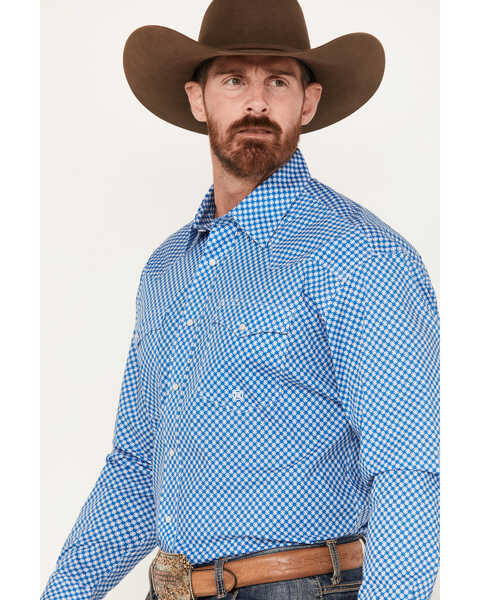 Image #2 - Roper Men's Amarillo Geo Print Long Sleeve Western Stretch Western Pearl Snap Shirt, Blue, hi-res