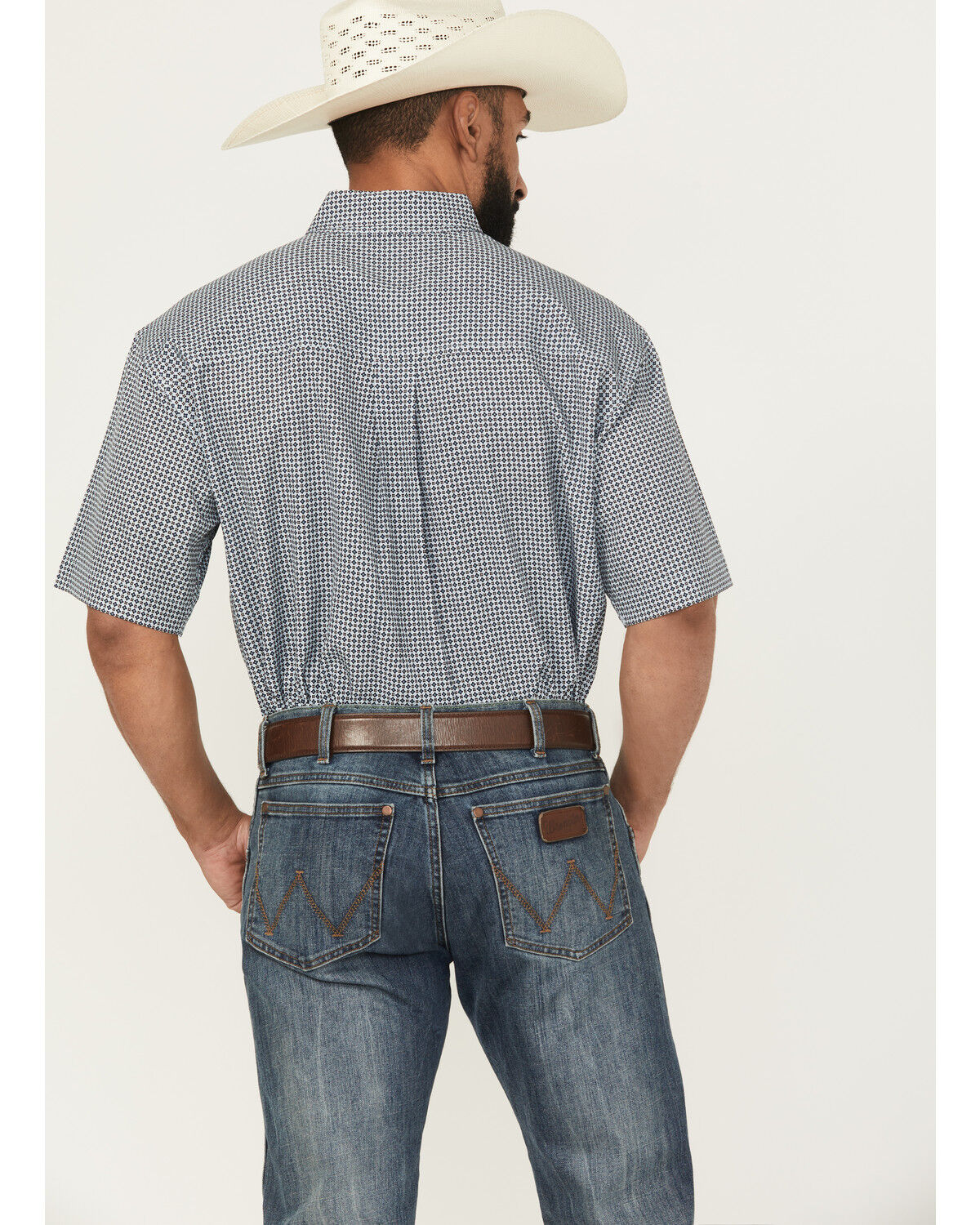 Image #4 - Cinch Men's Geo Print Short Sleeve Button-Down Performance Western Shirt, Light Blue, hi-res
