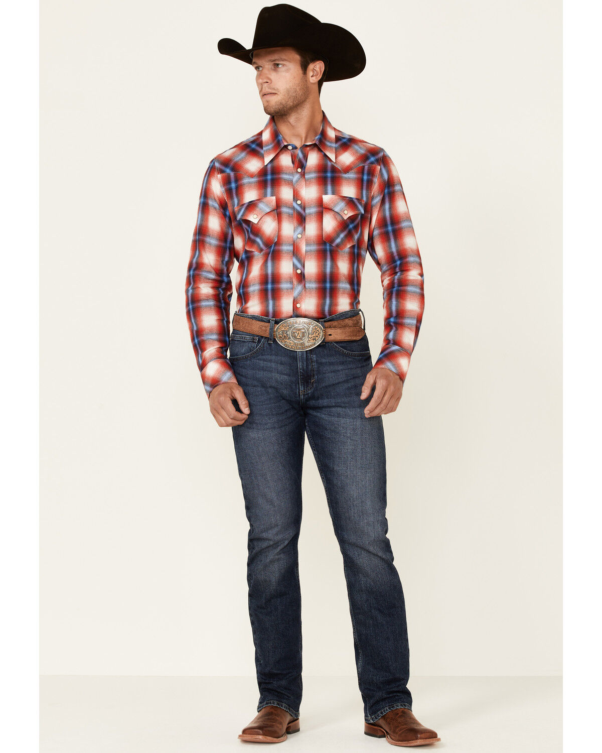 Image #2 - Rock & Roll Denim Men's Red Large Yarndye Plaid Long Sleeve Snap Western Shirt, Red, hi-res