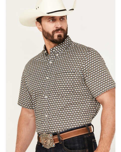 Image #2 - Cody James Men's Dillon Geo Print Short Sleeve Button-Down Stretch Western Shirt, Tan, hi-res