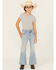 Image #3 - Shyanne Little Girls' Ophelia Floral Embroidered Light Wash Flare Stretch Denim Jeans, Medium Wash, hi-res