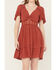 Image #3 - Wild Moss Women's Crochet Inset Twist Front Short Sleeve Mini Dress, Rust Copper, hi-res