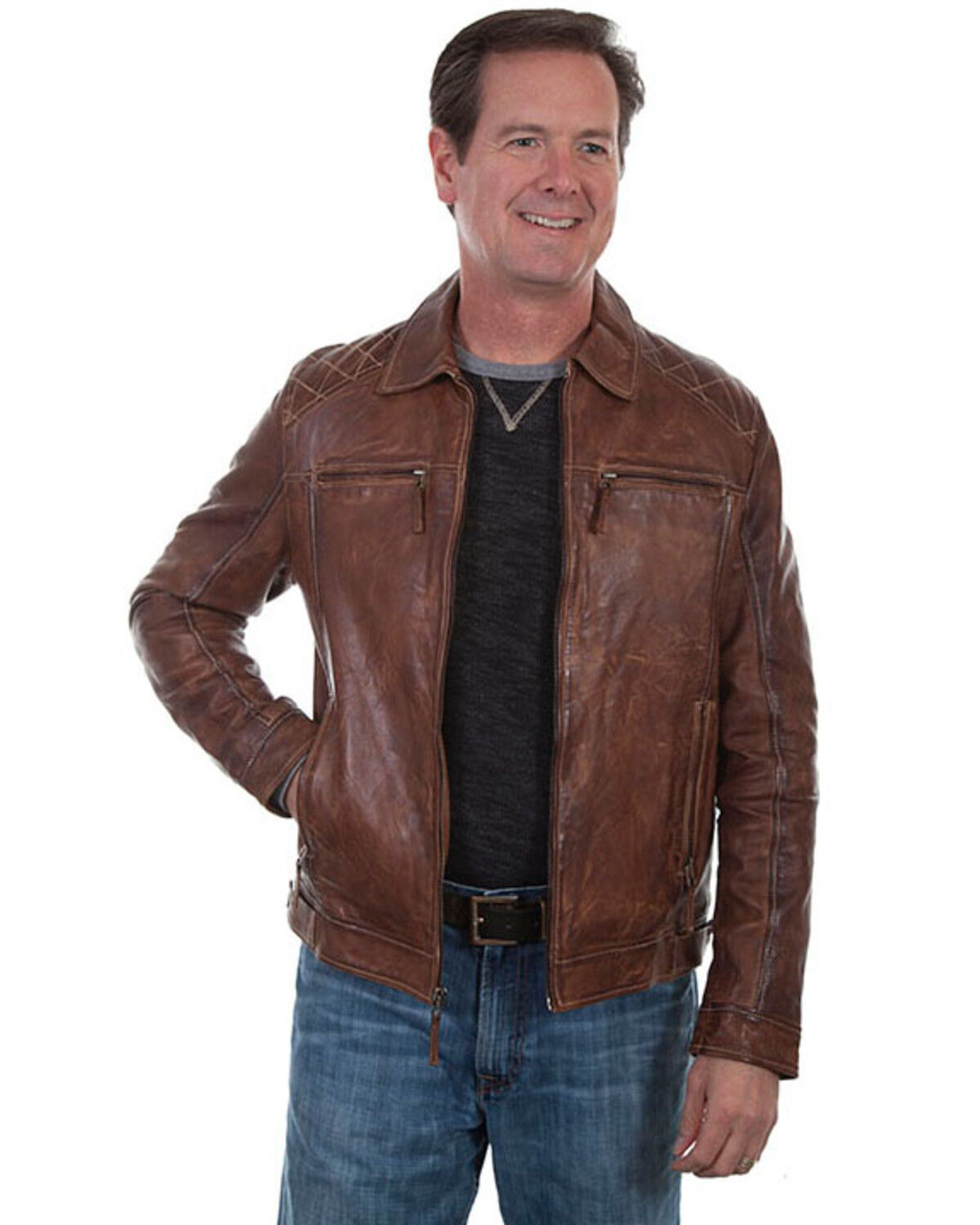 Image #1 - Scully Leatherwear Men's Washed Lamb Leather Jacket - Tall, Brown, hi-res