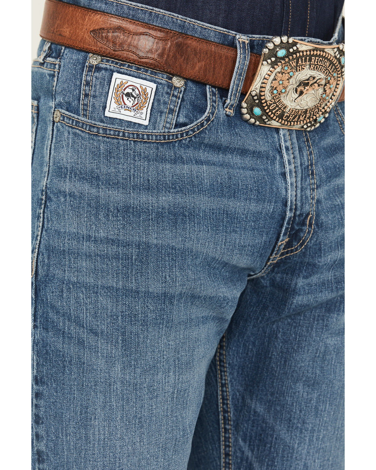 Image #2 - Cinch Men's White Label Medium Wash Relaxed Straight Performance Stretch Denim Jeans, Medium Wash, hi-res