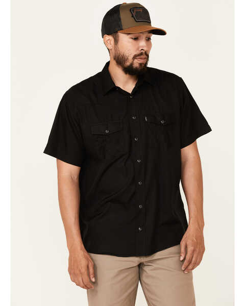 Image #1 - Hooey Men's Solid Habitat Sol Short Sleeve Snap Western Shirt, Black, hi-res