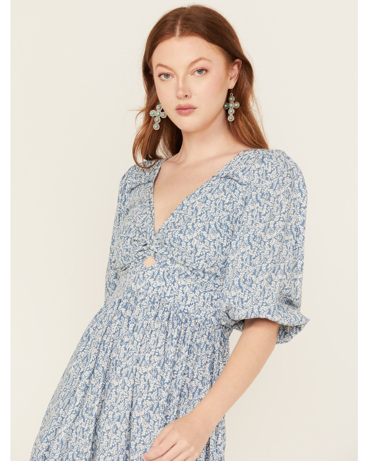 Image #3 - Wild Moss Women's Printed Front Twist Midi Dress, Blue, hi-res