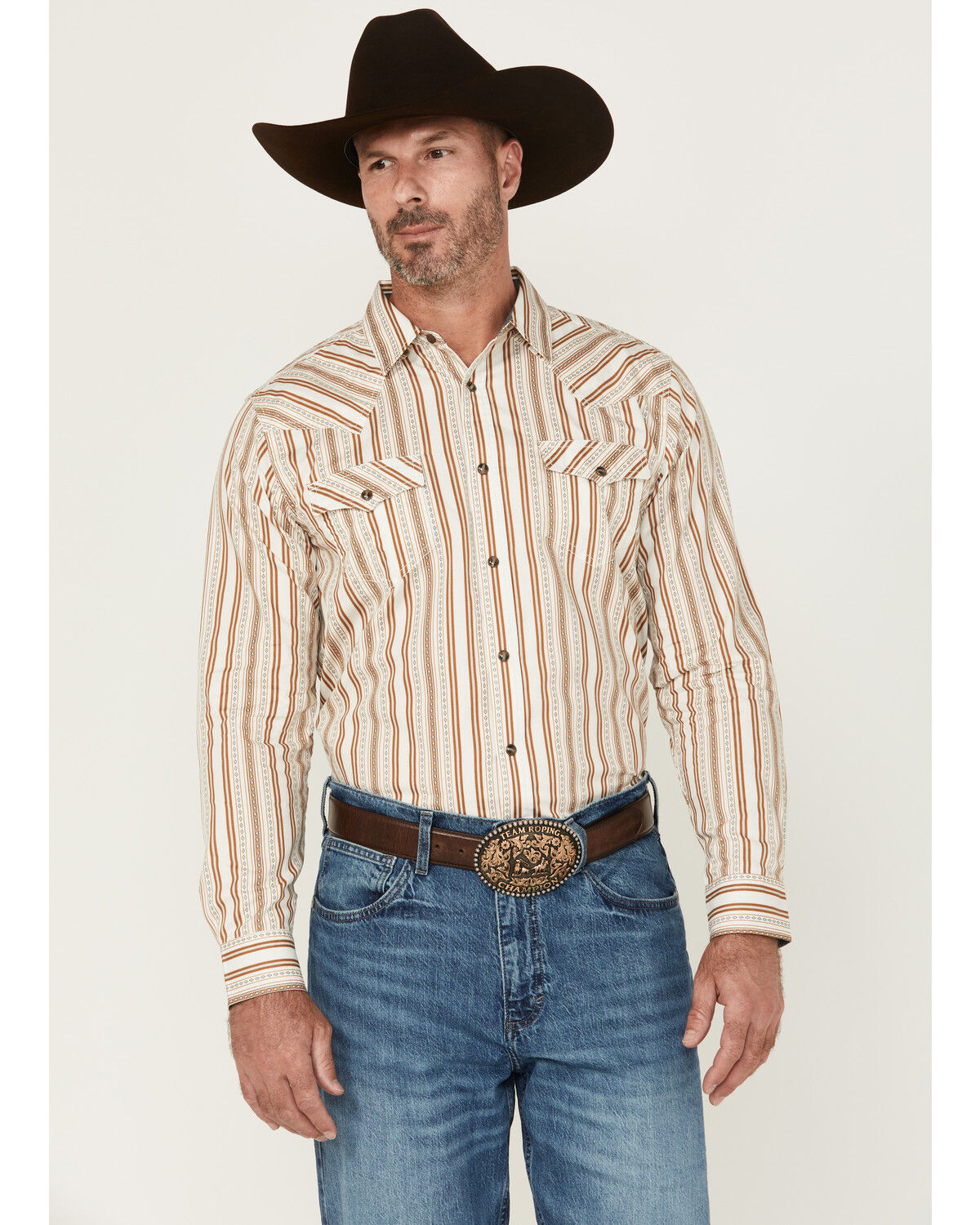 Image #1 - Cody James Men's Sierra Southwestern Striped Long Sleeve Snap Western Shirt, Cream, hi-res