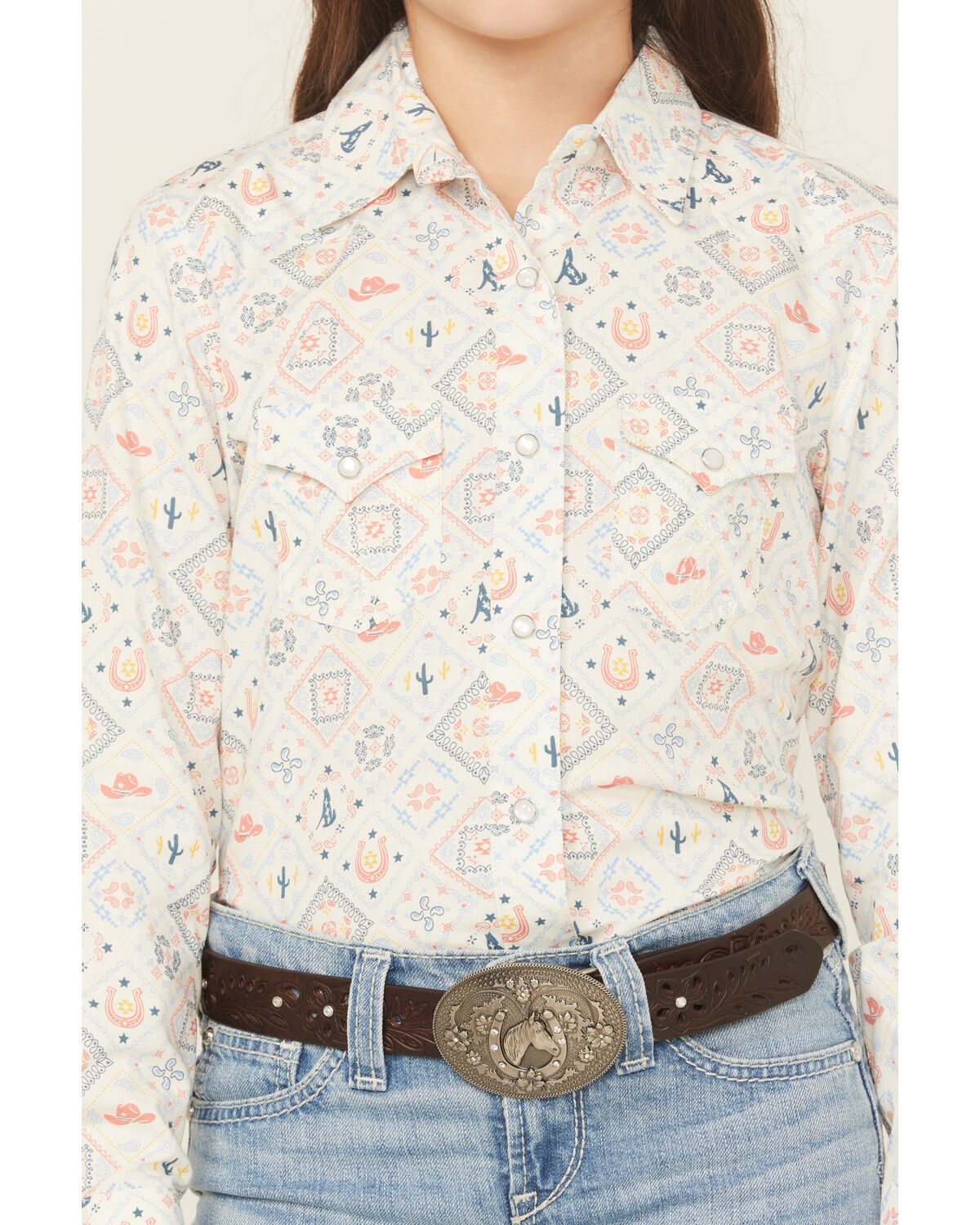 Image #3 - Panhandle Slim Girls' Conversation Print Long Sleeve Snap Western Shirt, Multi, hi-res