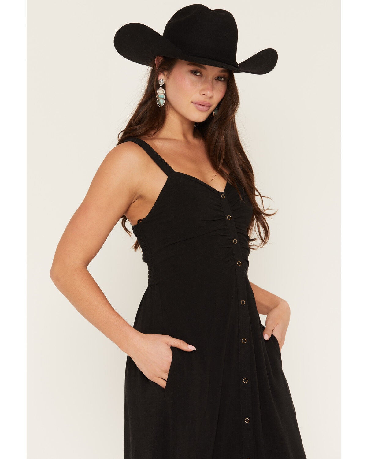 Image #2 - Lovestitch Women's Sleeveless Snap Front Midi Dress, Black, hi-res