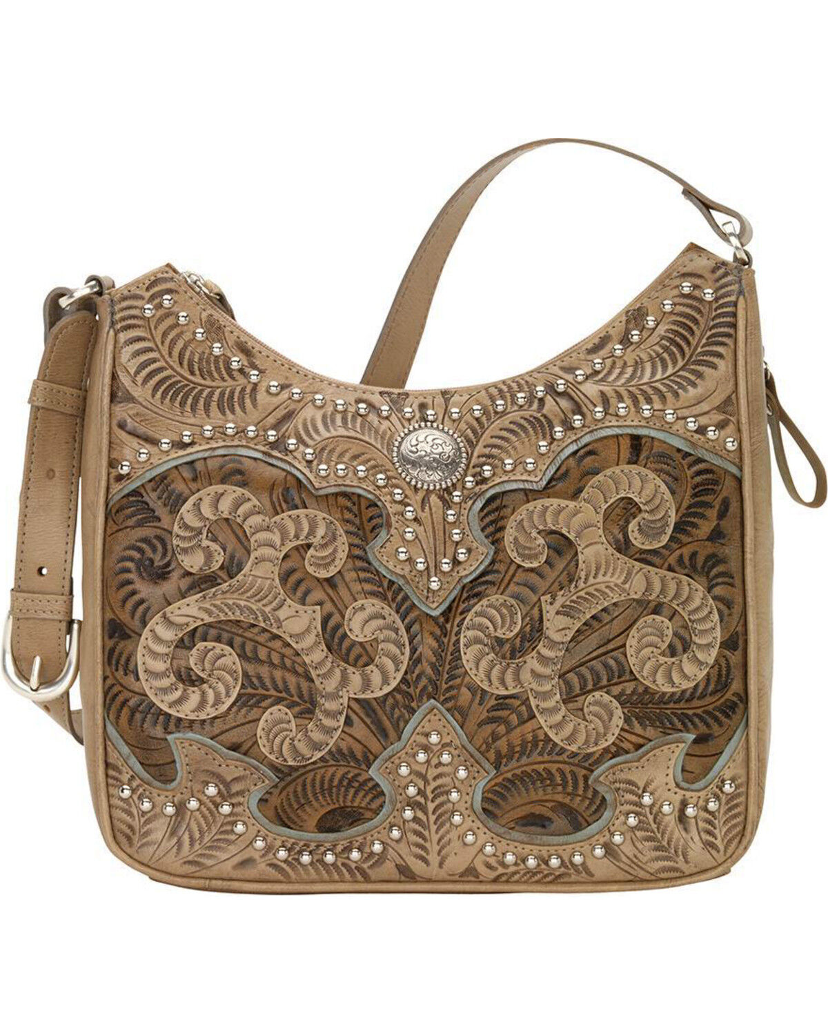 Image #1 - American West Women's Hand Tooled Concealed Carry Shoulder Bag, Sand, hi-res