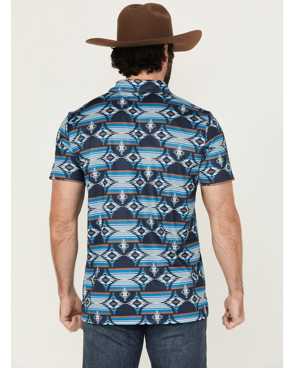 Image #4 - Rock & Roll Denim Men's Boot Barn Exclusive Southwestern Print Short Sleeve Polo Shirt, Navy, hi-res