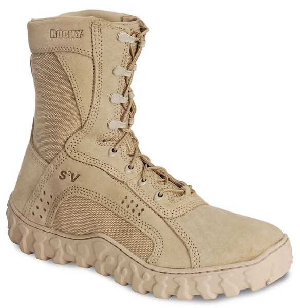 Rocky S2V Vented 8" Lace-Up Military Boots - Round Toe, Tan, hi-res