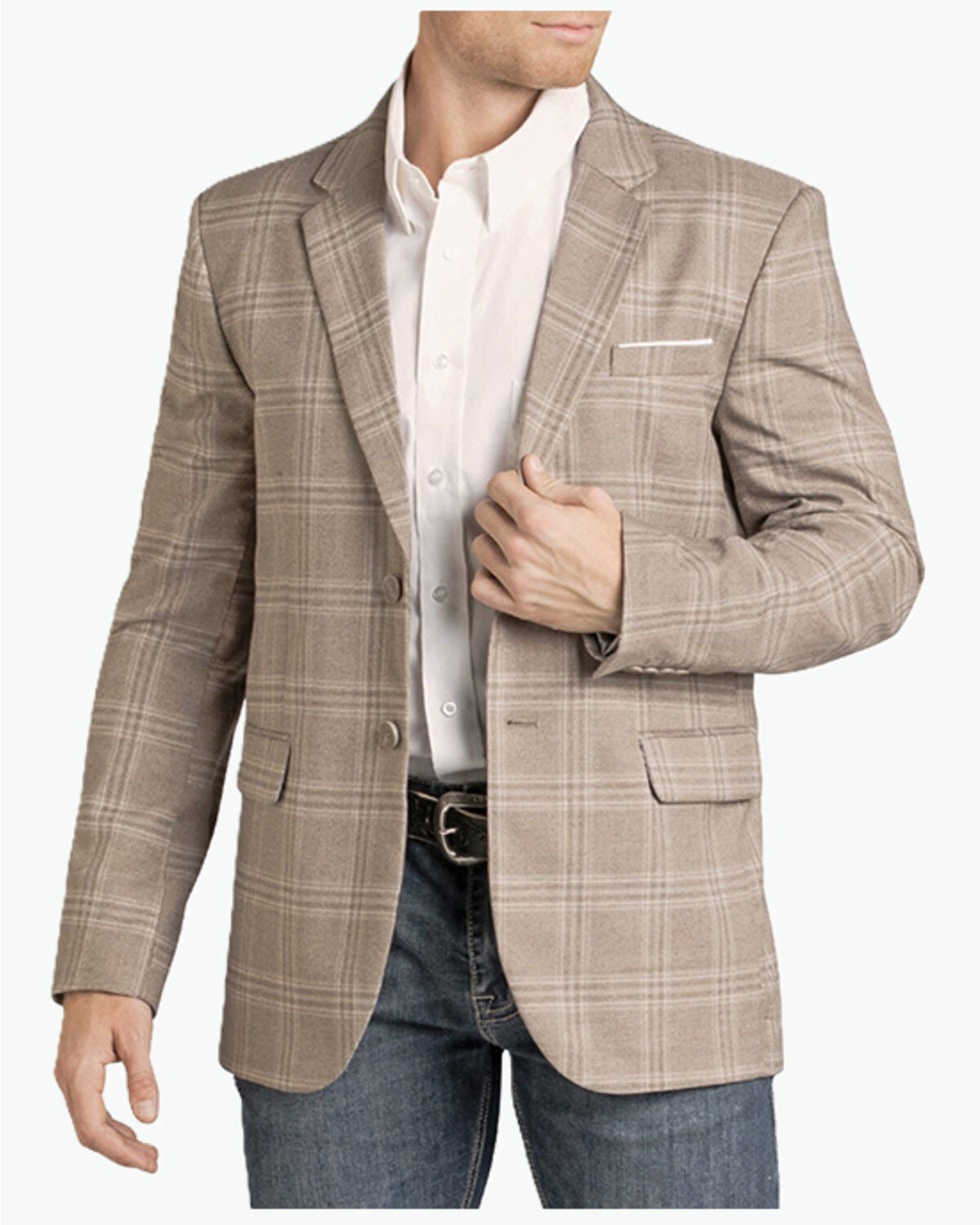 Image #1 - Panhandle Men's Plaid Print Button-Down Sportscoat, Taupe, hi-res