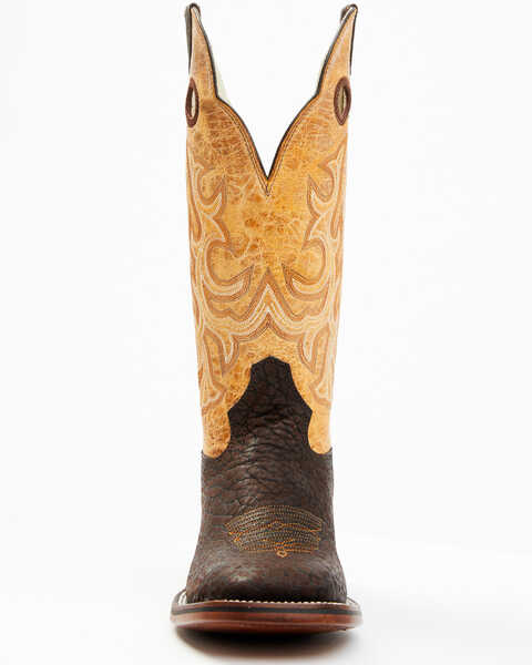 Image #4 - Hondo Boots Men's Bullhide Western Boots - Broad Square Toe, Brown, hi-res
