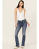 Image #3 - Miss Me Women's Dark Wash Mid Rise Dreamcatcher Pocket Bootcut Stretch Denim Jeans, Dark Wash, hi-res