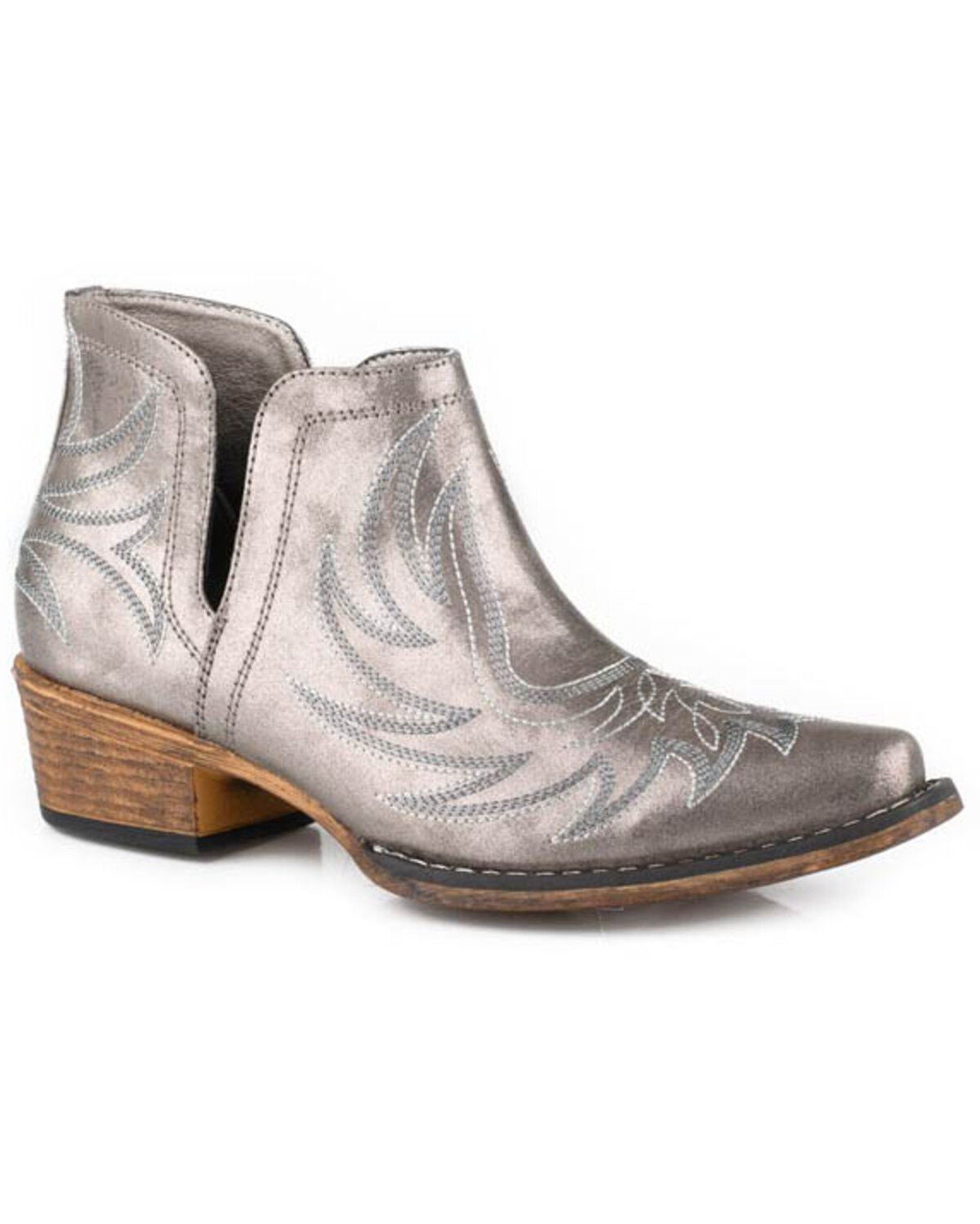 Roper Women's Ava Metallic Western Booties - Snip Toe, Silver, hi-res