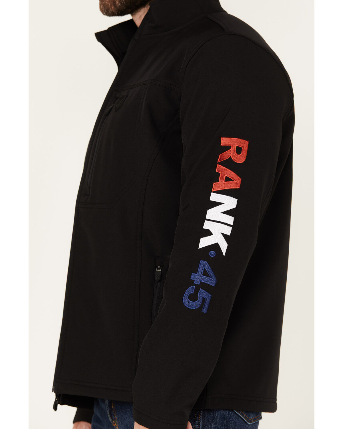 Image #4 - RANK 45® Men's American Flag Logo Softshell Jacket, Black, hi-res