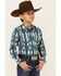 Image #2 - Wrangler Boys' Checotah Southwestern Striped Print Long Sleeve Pearl Snap Western Shirt , Navy, hi-res