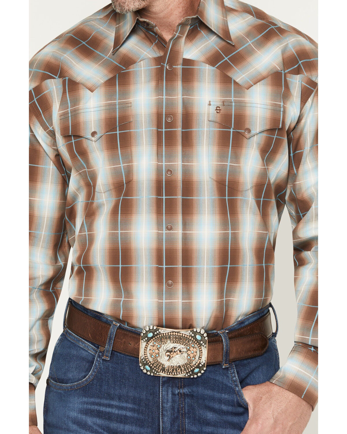 Image #3 - Stetson Men's Plaid Print Long Sleeve Snap Western Shirt, Brown, hi-res